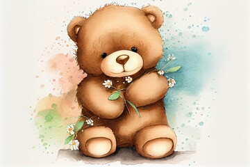  teddy bear, watercolor style AI Generated