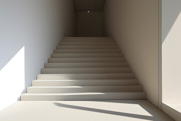 Minimal aesthetic architecture concept. Beige wall and stairs. Neutral minimal background