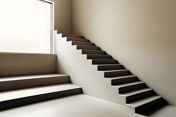 Minimal aesthetic architecture concept. Beige wall and stairs. Neutral minimal background