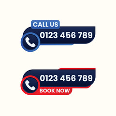call us and book now button set vector with phone number
