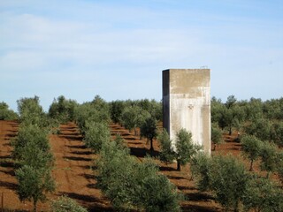 Olive Plantage with water tank in the Extremadura - Spain 