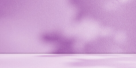 Shadow Leaves on Purple Color Scene Empty Studio Room Background,Overlay Abstract Sun Light on...