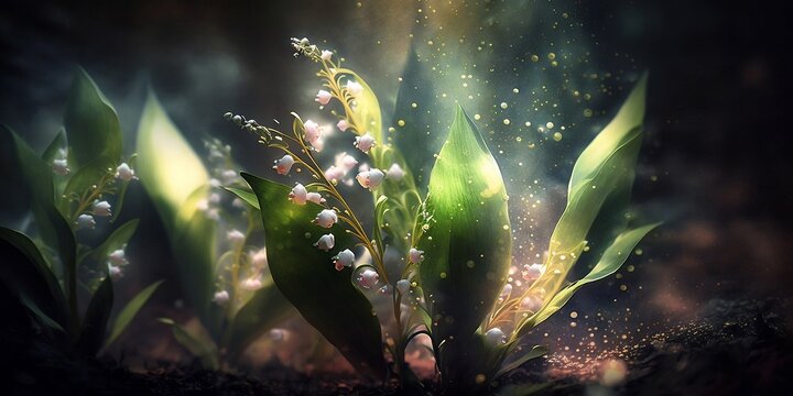 muguet sauvage dans une forêt - format panoramique - generative ai © Fox_Dsign