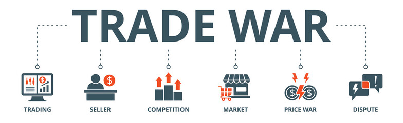 Trade war banner web icon vector illustration concept with icon of trading, seller, competition, market, price war, dispute