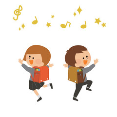 一年生　入学　ランドセルと子供のイラスト素材