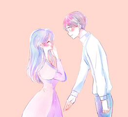 告白する男性とうれしい女性　和やか