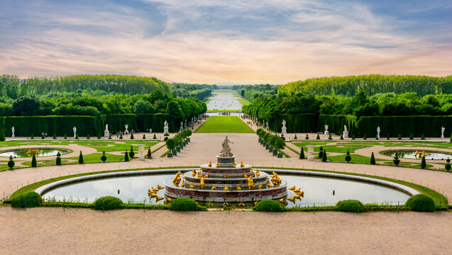 Latona fountain and Versailles park landscape, Paris suburbs, France
