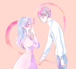 告白する男性とうれしい女性　和やか