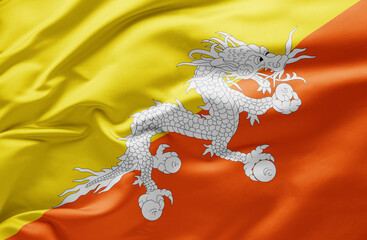  Waving national flag of Bhutan