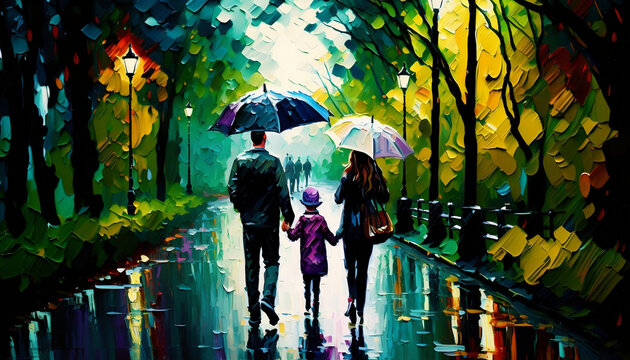 Family walking in Autumn park