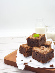 Delicious homemade brownies on white background 