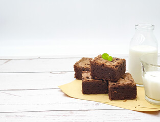 Delicious homemade brownies on white background 