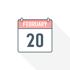 20th February calendar icon. February 20 calendar Date Month icon vector illustrator