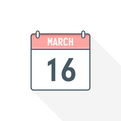 16th March calendar icon. March 16 calendar Date Month icon vector illustrator