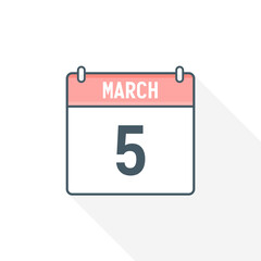 5th March calendar icon. March 5 calendar Date Month icon vector illustrator