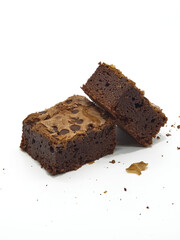 Delicious homemade brownies on white background 