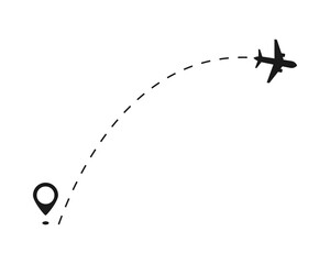 Airplane line path icon. Vector illustration of air plane flight route with line trace