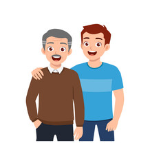 old parent standing with adult young child and smile