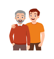 old parent standing with adult young child and smile