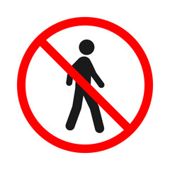 No access for pedestrians prohibition sign. symbol of No walk. color editable 