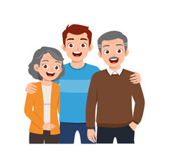 Naklejka premium old parent standing with adult young child and smile