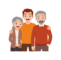 old parent standing with adult young child and smile