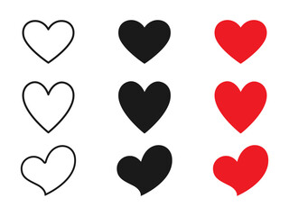 Collection of Heart icon, Symbol of Love Icon flat style modern design Isolated on Blank Background. Vector illustration.