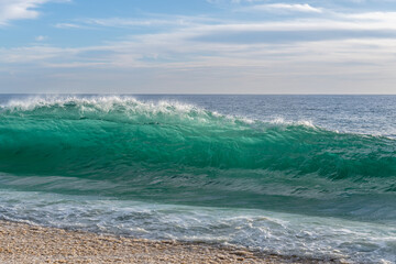 Ocean waves crashing on the shore of the Pacific shoreline
