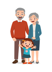 little kid standing with grandparent and feel happy