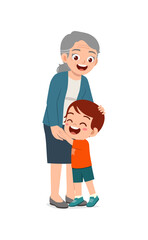 little kid hugging grandmother and feel happy