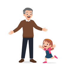 Fototapeta premium little kid hugging grandfather and feel happy