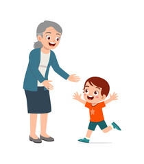 Fototapeta premium little kid hugging grandmother and feel happy