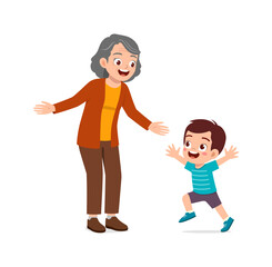 little kid hugging grandmother and feel happy