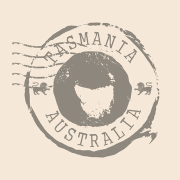 Tasmania Stamp Postal. Map Silhouette rubber Seal.  Design Retro Travel. Australia. Seal of Map Tasmania grunge  for your web site design, app, UI.   EPS10.