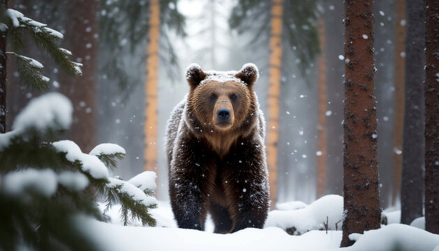 brown bear in the snow, generate ai