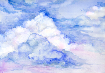 水彩絵の具で描いた入道雲