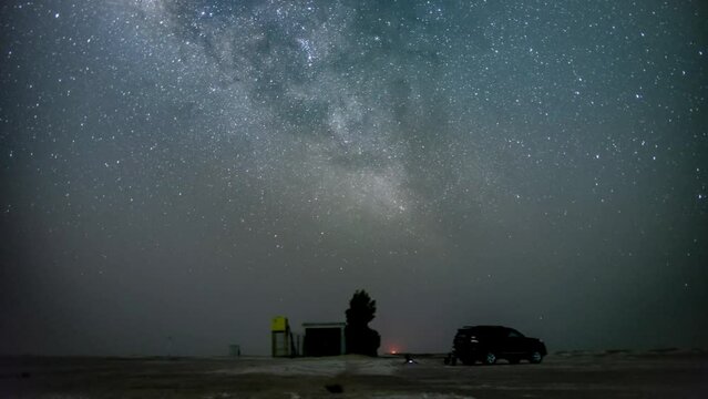 4K Time lapse of milky way in the desert night camping.