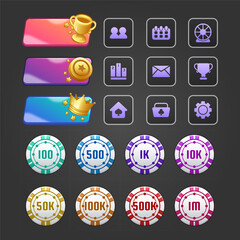 Casino and gambling concept. Casino virtual game asset for design casino games. Asset design for internet casino game online. Cartoon vector