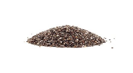 Chia seeds close-up on a white background. Chia seeds macro. Dry healthy supplement for proper nutrition.