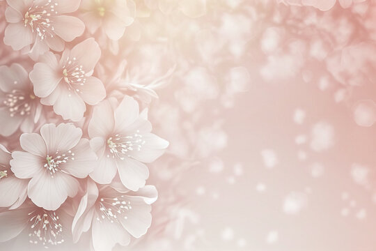 Fototapeta Spring pink flowers, copy space. AI 