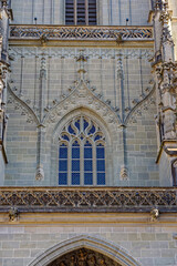 Obraz premium Main entrance with window of famous church named Berner Minster at the old town of Swiss City of Chur on a sunny winter day. Photo taken February 21st, 2023, Bern Switzerland.
