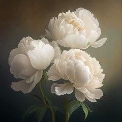 bouquet of white airy peonies in vintage style. generative ai	
