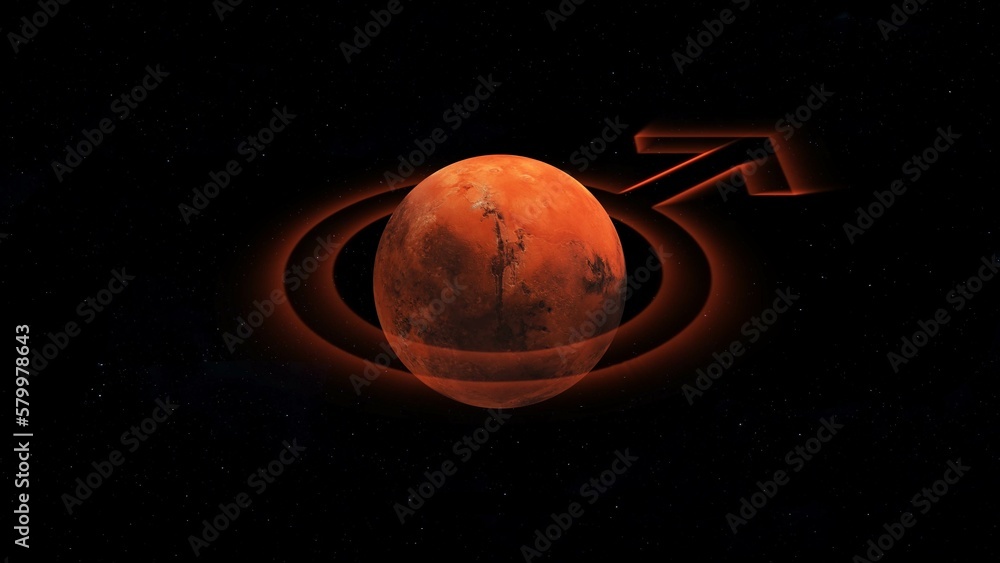 Canvas Prints planet mars with mars symbol 3d illustration