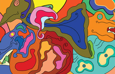 colorful abstract background. abstract animal doodles wallpaper. vector, illustration, banner, printing, poster, etc.