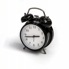 Black alarm clock isolated on white. Black vintage alarm clock isolated on white background.