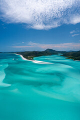 Aerial view of beautiful Whitehaven Beach and Hill Inlet  in the Whitsundays
