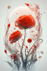 fantasy red flowers on white background