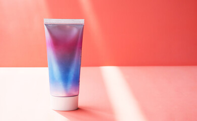 Cosmetic tube, skin care product mock up with light and shadow.