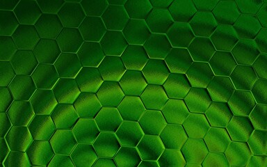 Green 3d honeycomb or hexagonal pattern background. Realistic and elegant honeycomb texture. Luxury hexagon pattern. Technology and data background design.
