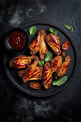 Baked chicken wings with sesame seeds and sweet pepper sauce